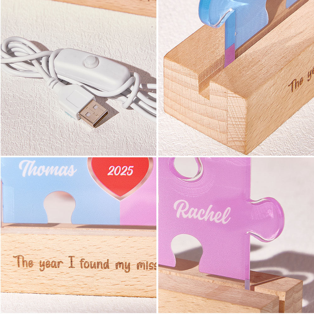 Personalized Couple Name Puzzle LED Night Light Gifts for Lover