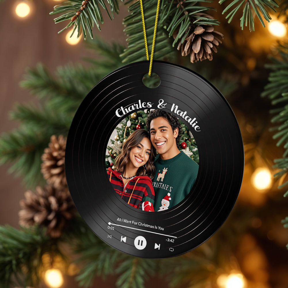 Personalized Photo Vinyl Record Style Ornament Christmas Ceramic Ornament Gift for Lover