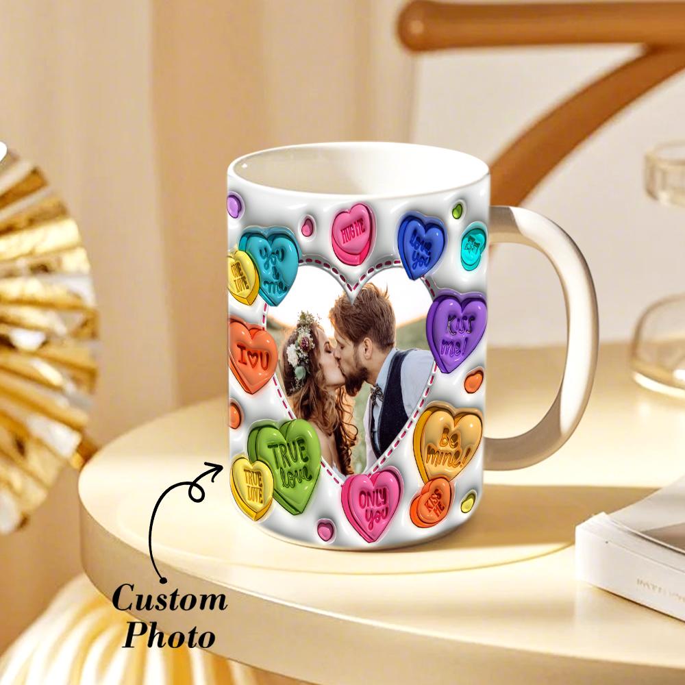 Personalized Couple Photo With Heart Pattern 3D Inflated Mug Gift for Lover