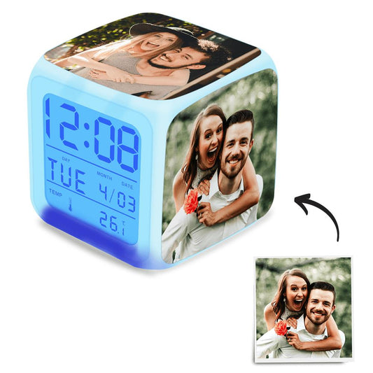 Personalized Colorful Lights Multi-Photo Alarm Clock For Bedroom