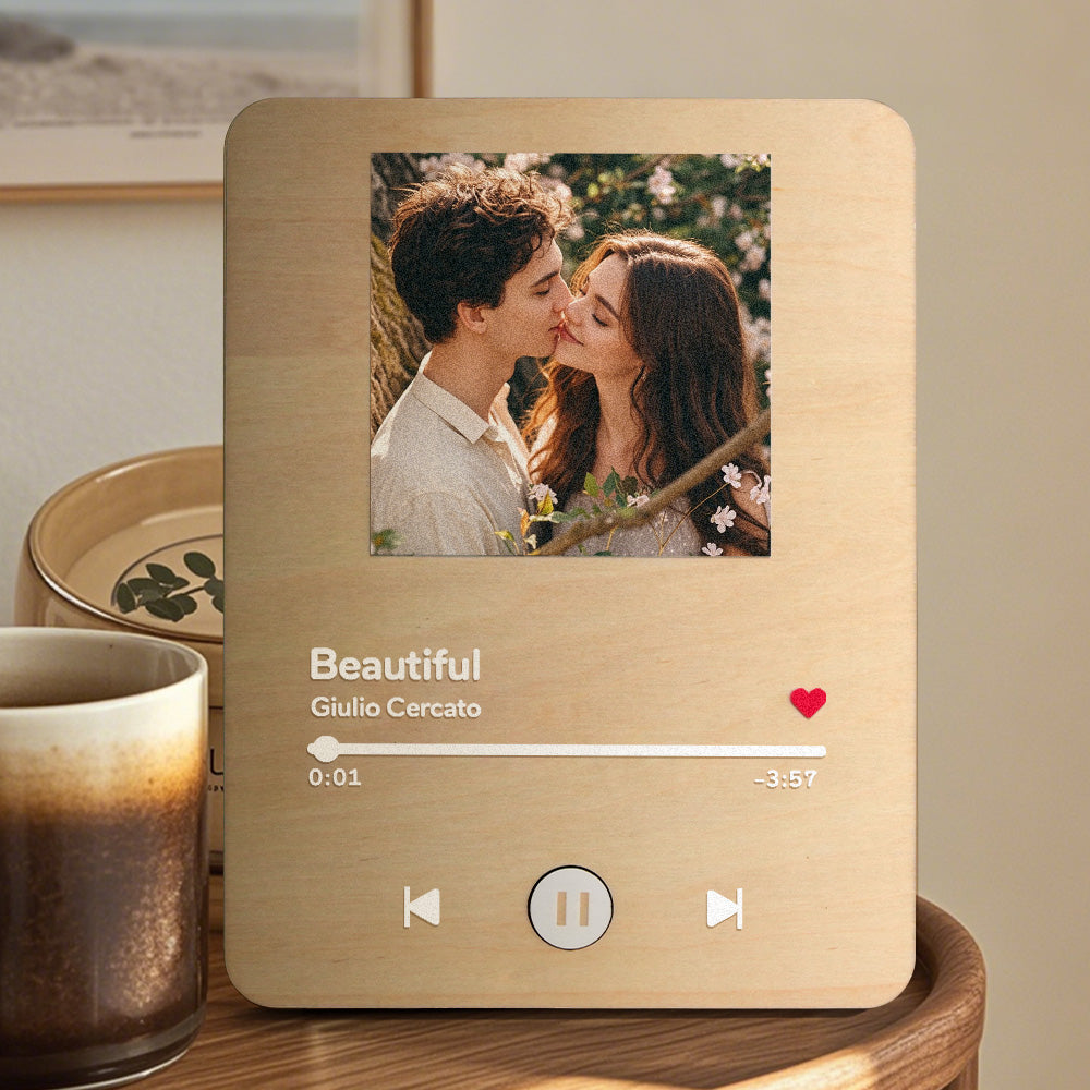 Personalized Photo Wooden Music Record Player Wedding Anniversary Gift for Couples