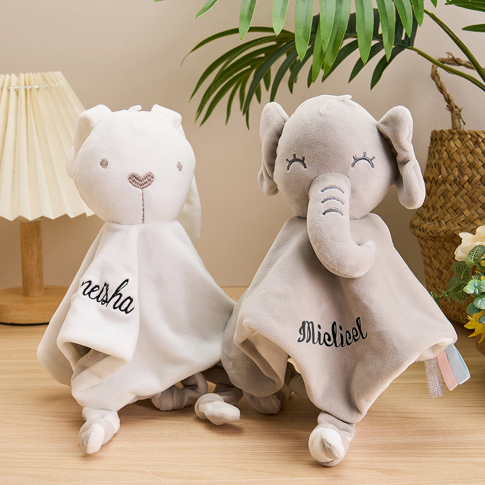 Personalized Soothe Towel Bibs Soft Sleeping Rabbit Elephant with Embroidered Name Gift for Baby