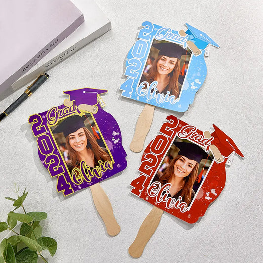 Personalized Multicolor 2024 Grad Graduation Photo Fan with Name Photo Props Graduation Gift for Graduate