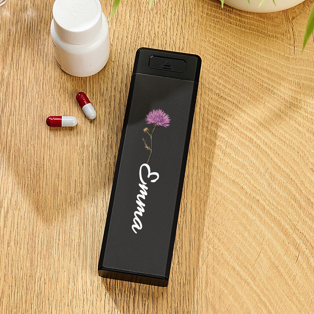 Personalized Magnet Weekly Pill Organizer with Name Birth Flower 7-Day Pill Box Gift