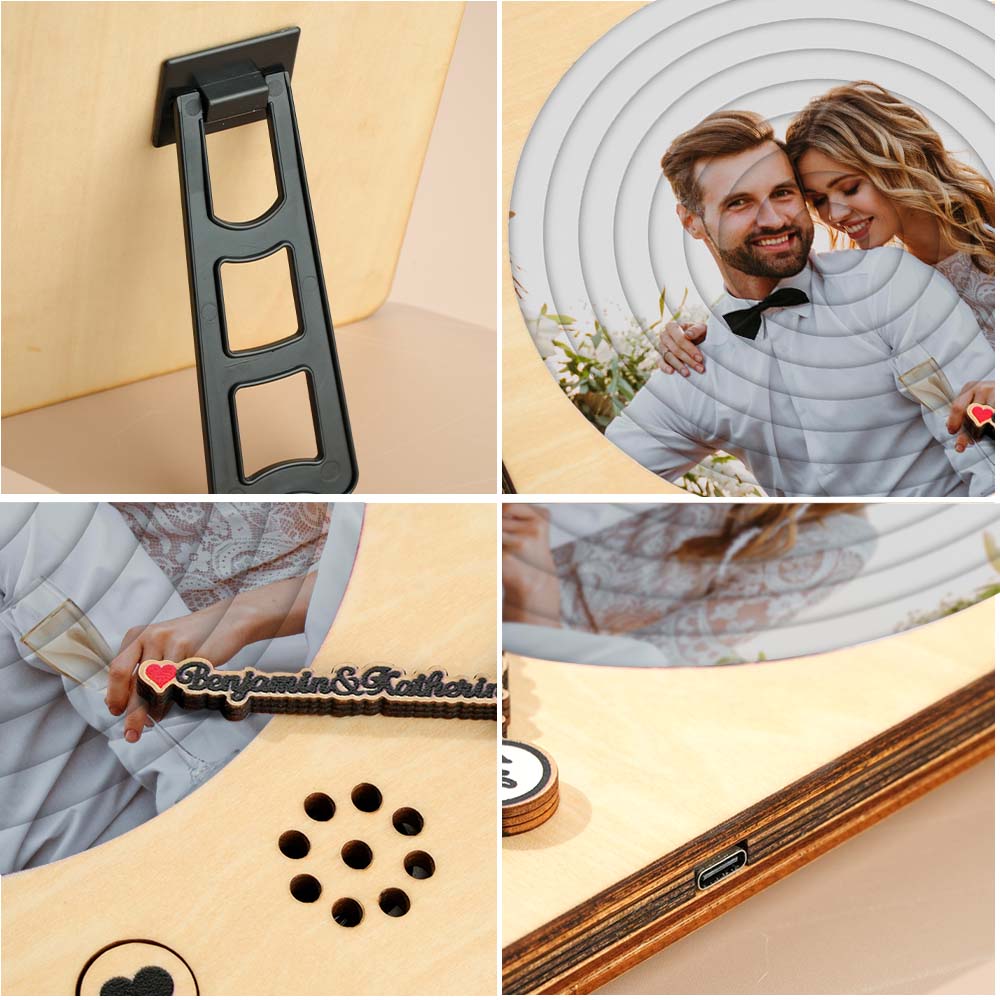 Personalized Photo Wooden Album Music Record Player Wedding Anniversary Gift for Couples