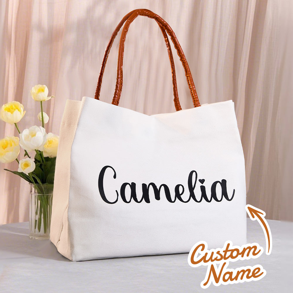 Personalized Name Canvas Tote Bag with Magnetic Buckle Tote Bag Gift for Her