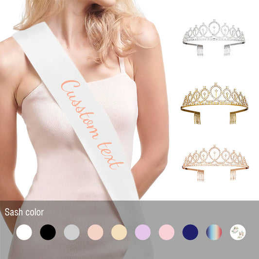 Custom Sash and Tiara Set Personalized Sash Rhinestone Crowns Party Decorations Kit for Women