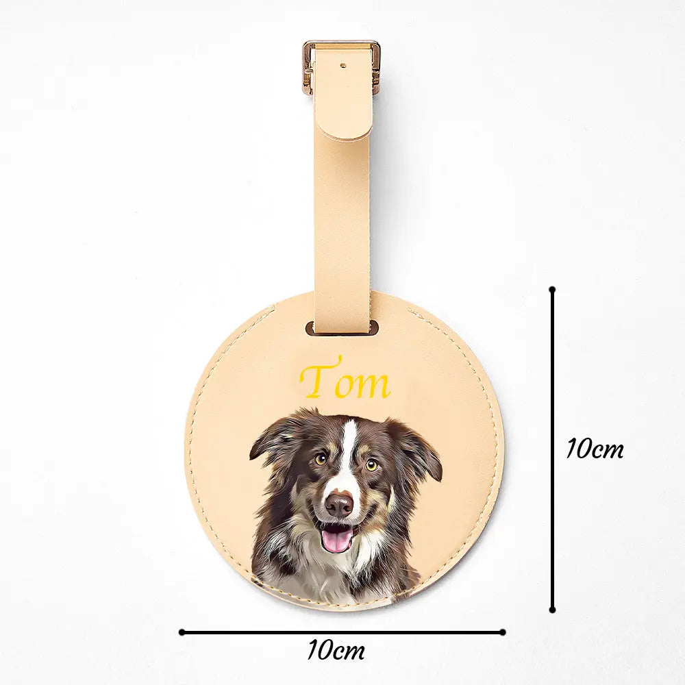 Personalized Pet Portrait Round Luggage Tag with Name Gift for Pet Lover