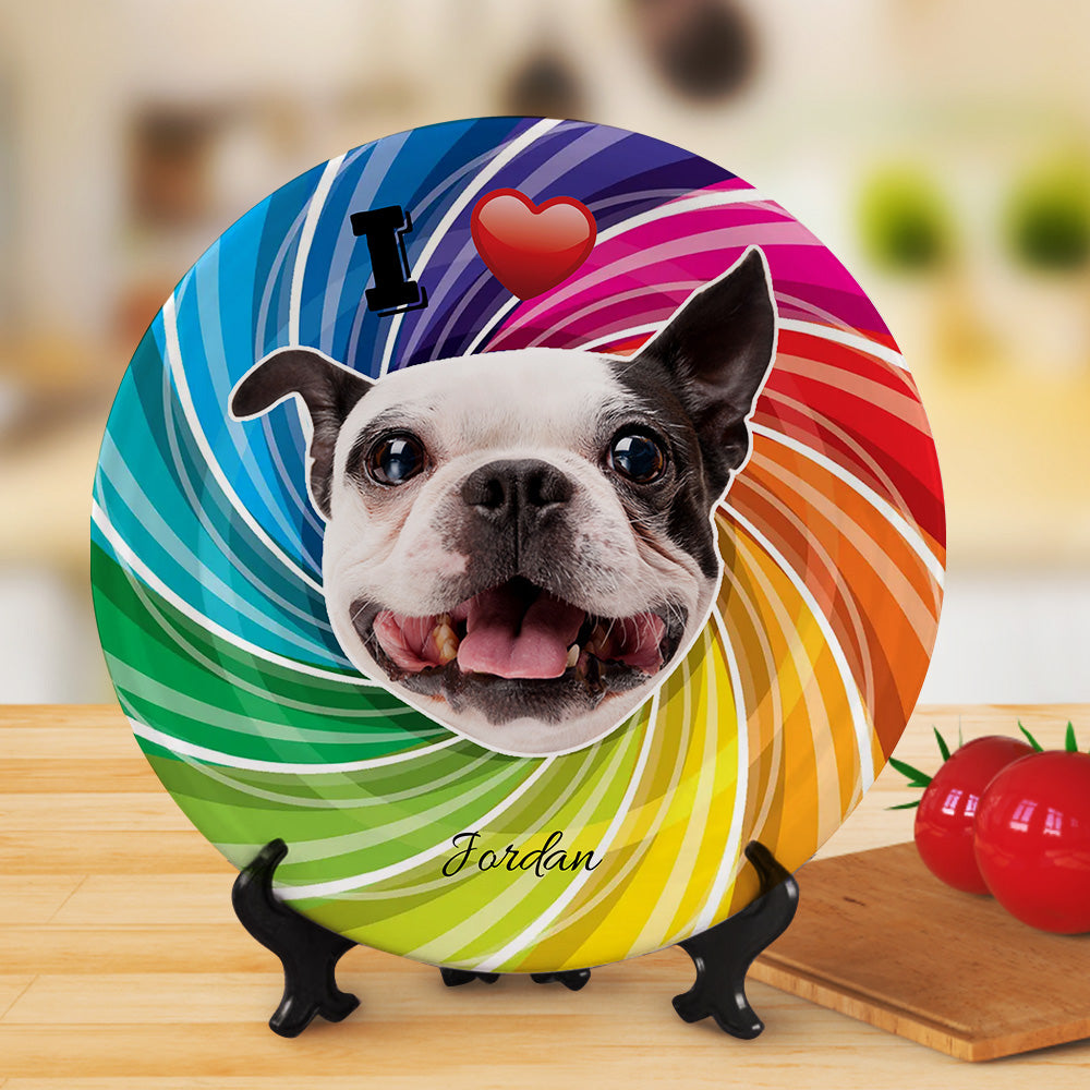 Custom Dog Face Colorful Ceramic Dinner Plate Dinnerware For Pet