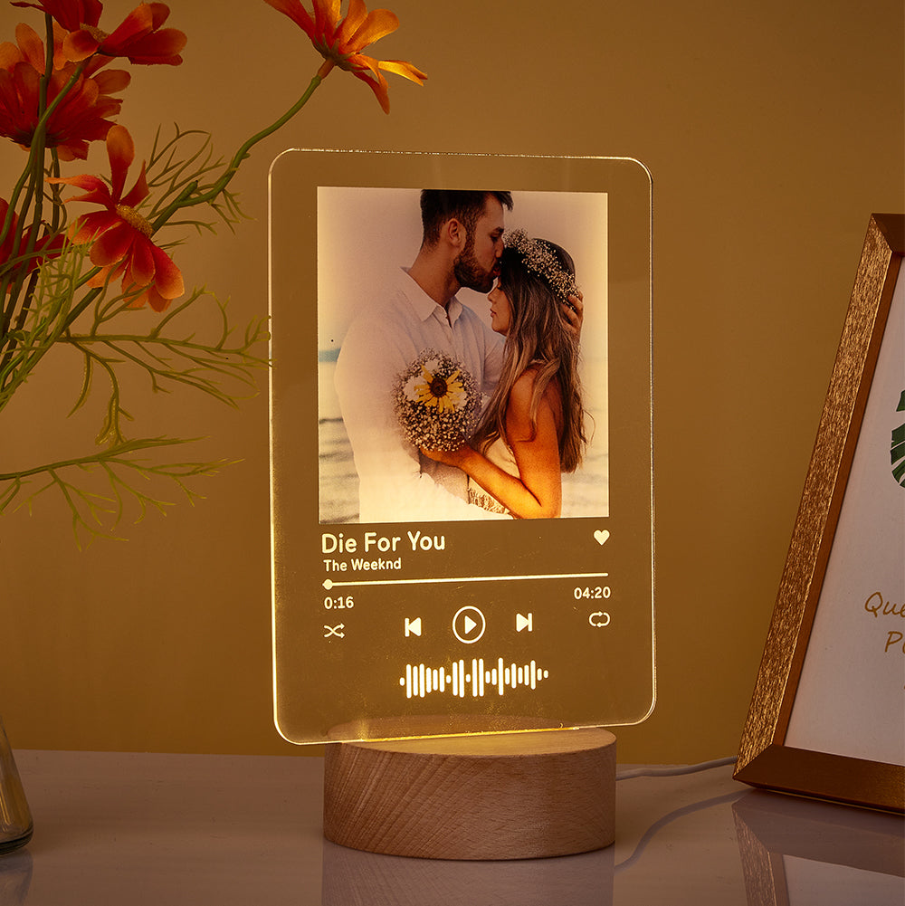 Custom Music Code Night Light with Wooden Base 6*8 inches