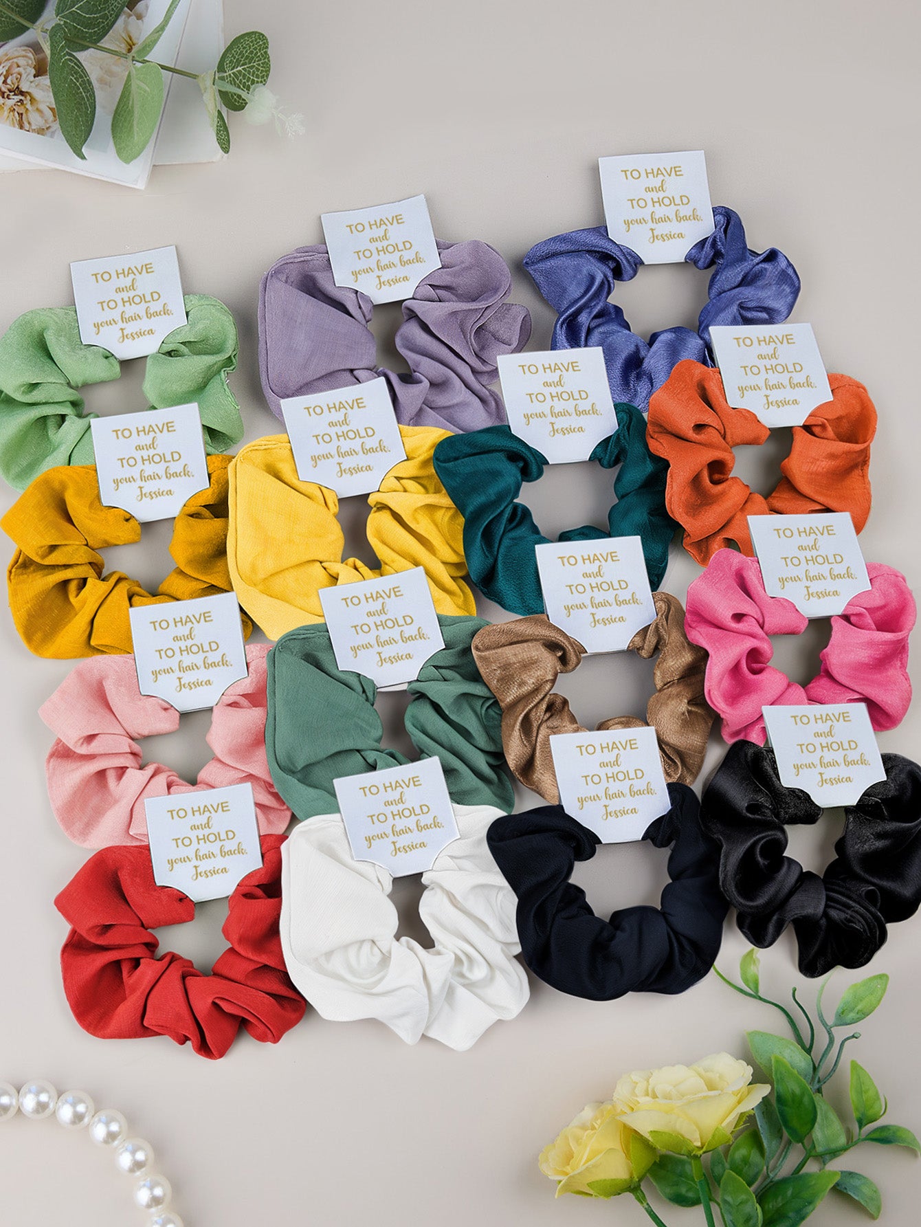 Personalized Bridesmaid Hair Scrunchies Tie the Knot Scrunchies Bridesmaid Gifts