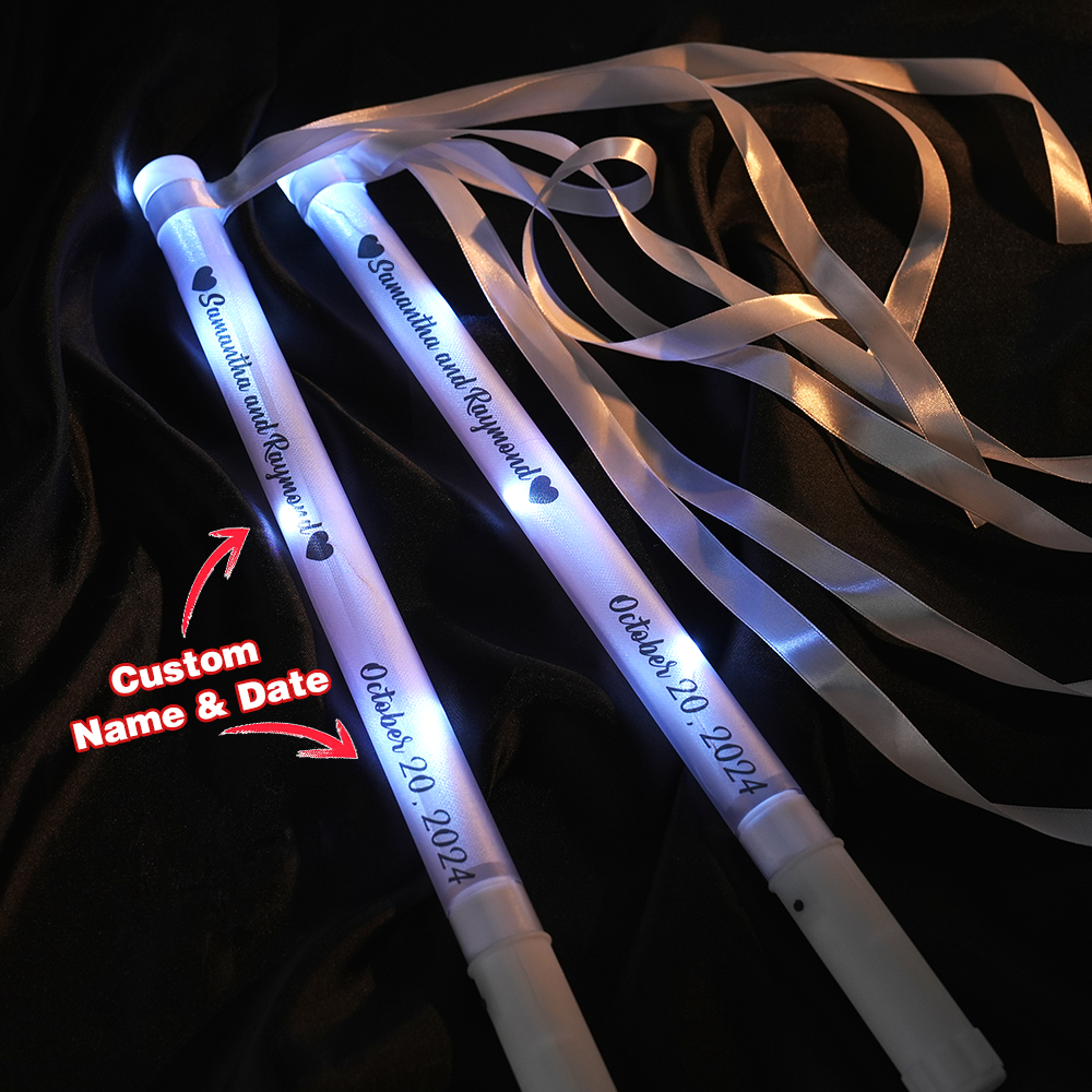 Personalized Light Up LED Stick Wedding Wands with Ribbon Lights Wedding Party Favor