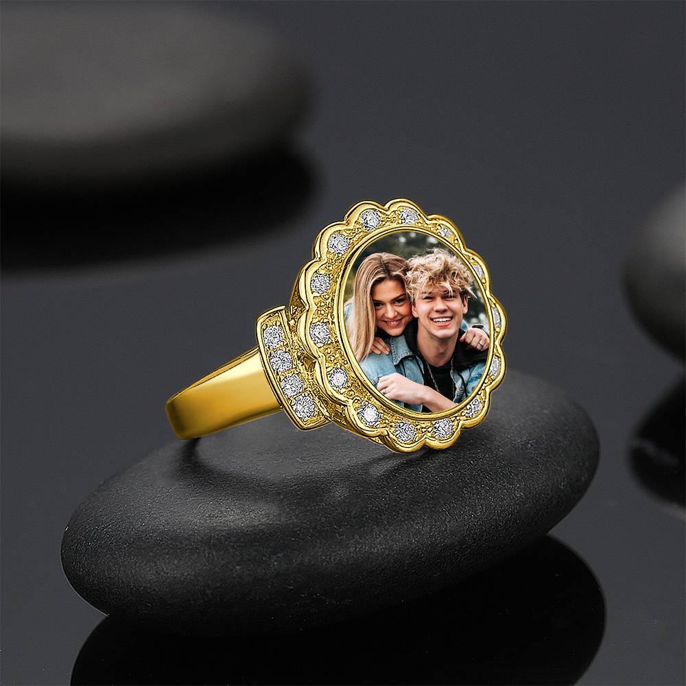 Custom Photo Ring Round Photo with Zircon Mother's Gift