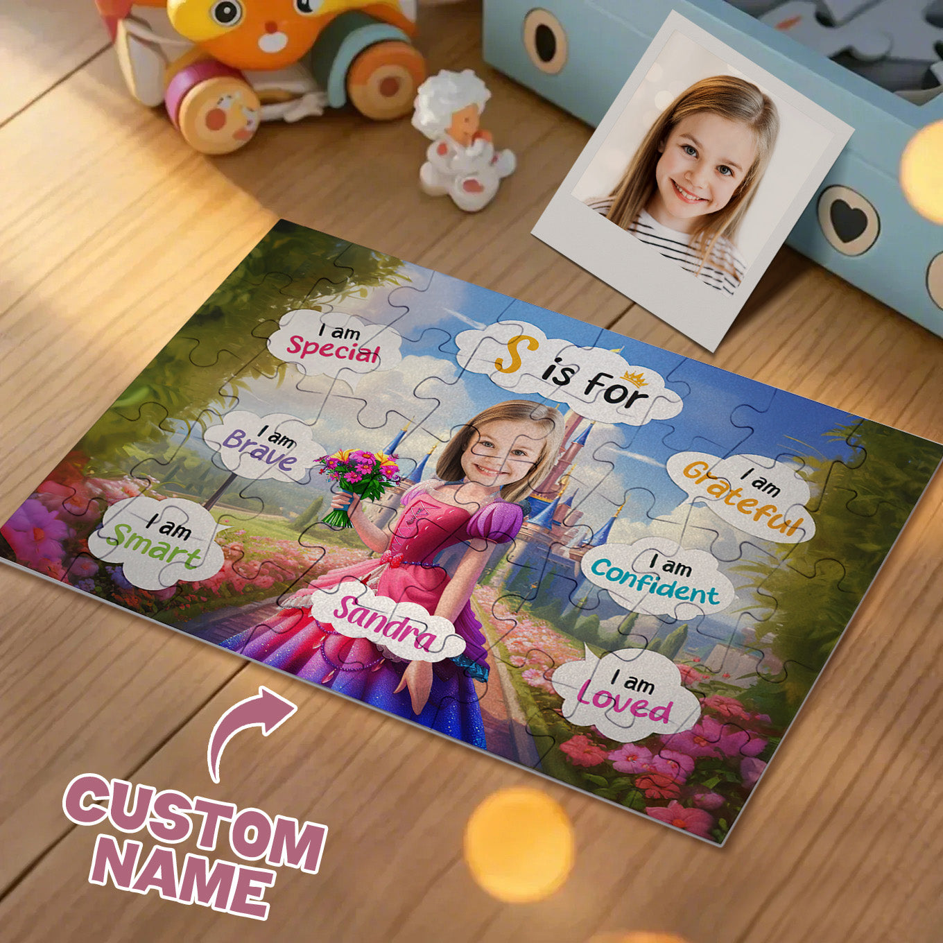 Personalized Photo Jigsaw Puzzle Princess Pink Dress Gift for Kids