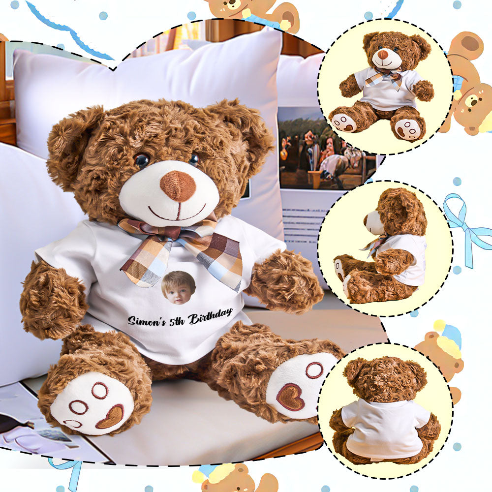 Personalized Bear Plush Stuffed Toy with Custom Text and Face Gift for Kids