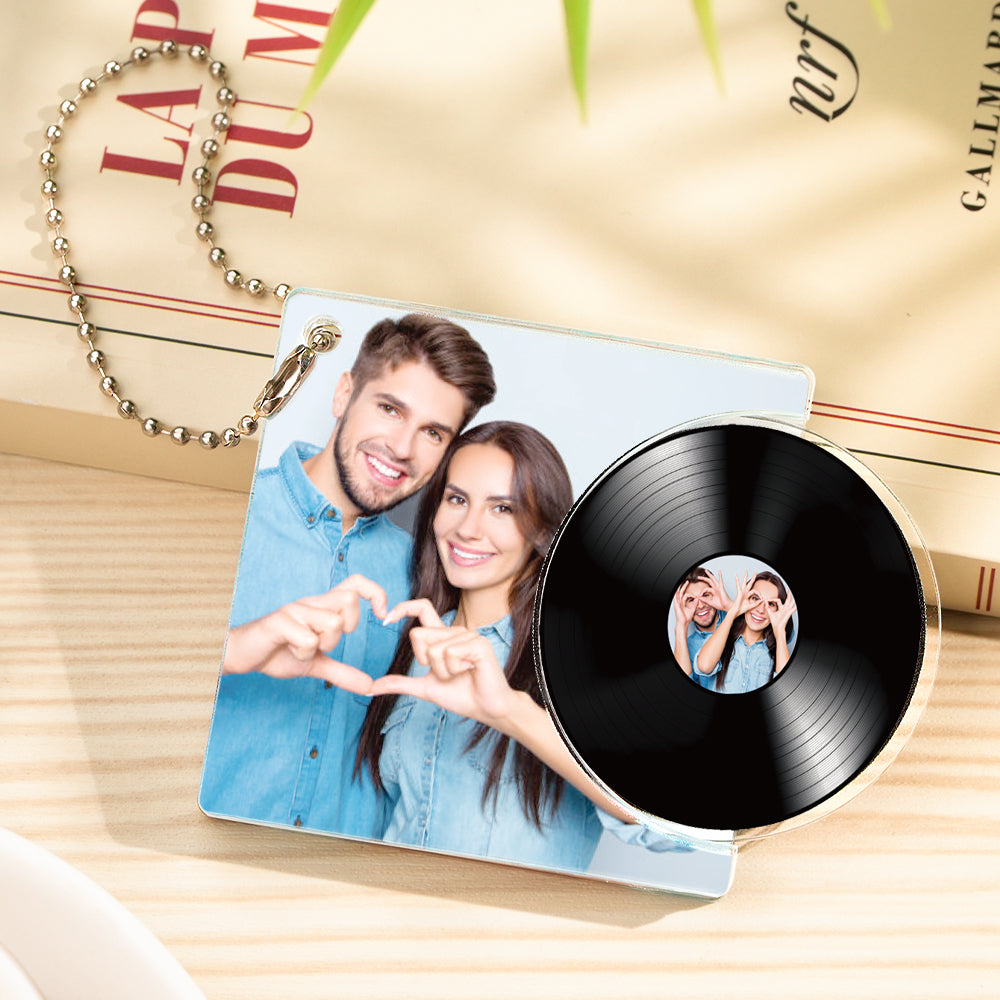 Personalized Music Keychain with Photo Vinyl Record Tap to Play NFC Keychain Gift for Lover