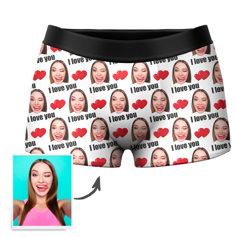 Custom I Love You Men's Boxer Shorts Personalized Underwear with Face