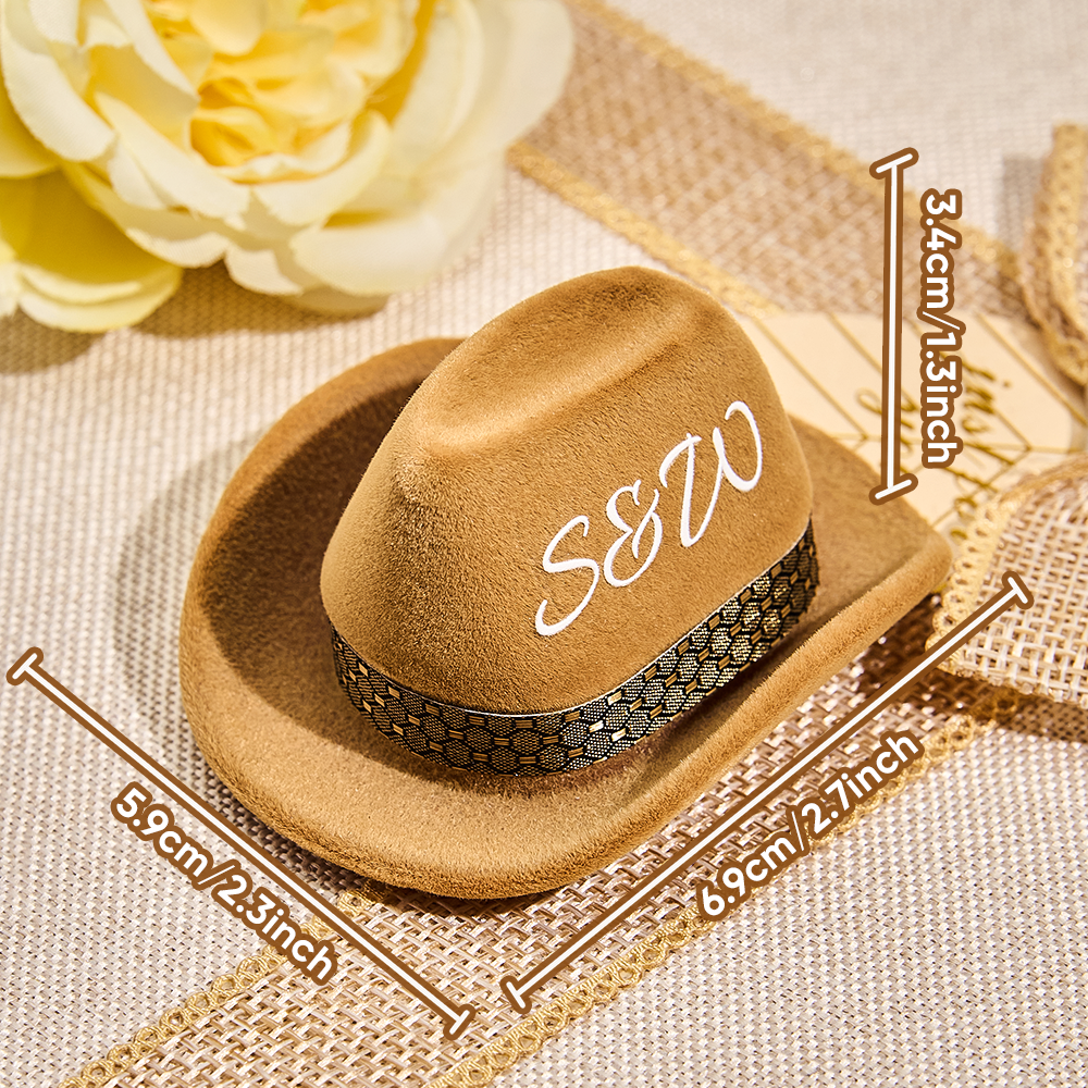 Personalized Cowboy Hat Ring Box with Initials Proposal Engagement Wedding Gift for Her