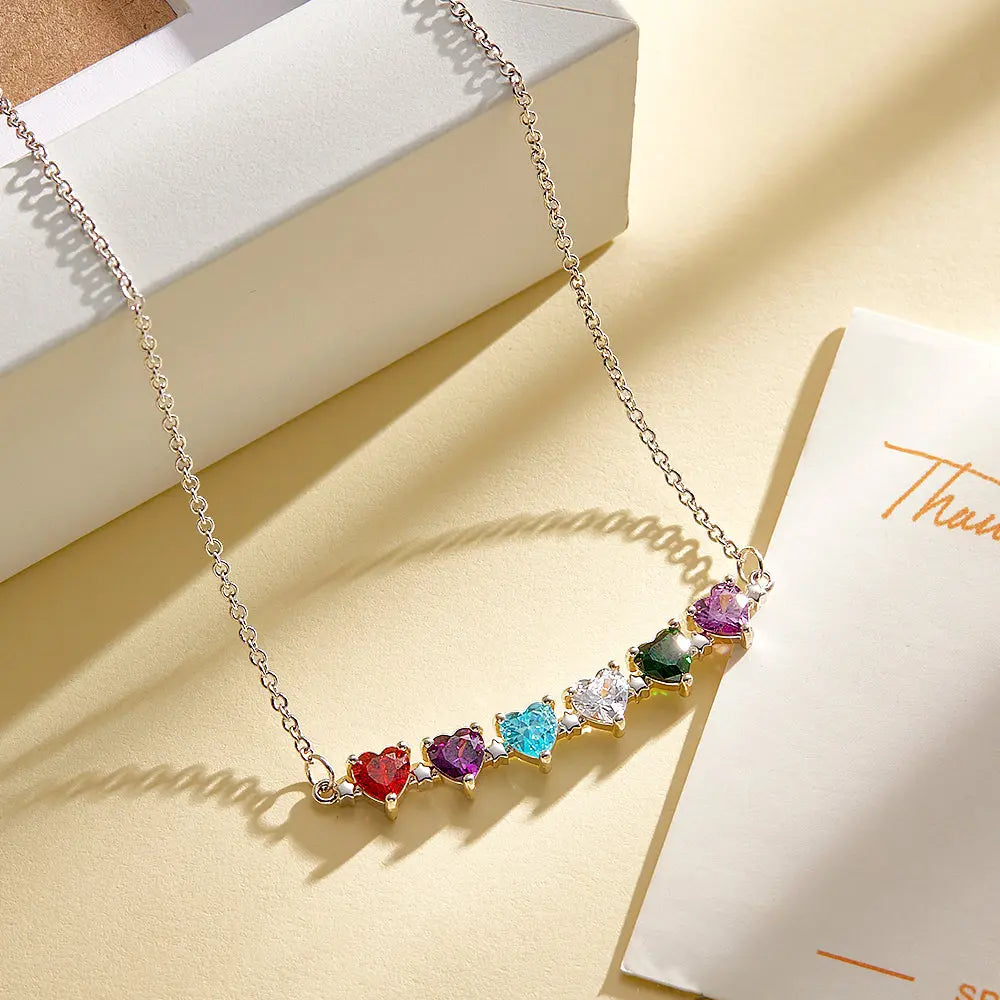 Personalized Heart-Shaped Birthstone Necklace Anniversary Birthday Gift for Her