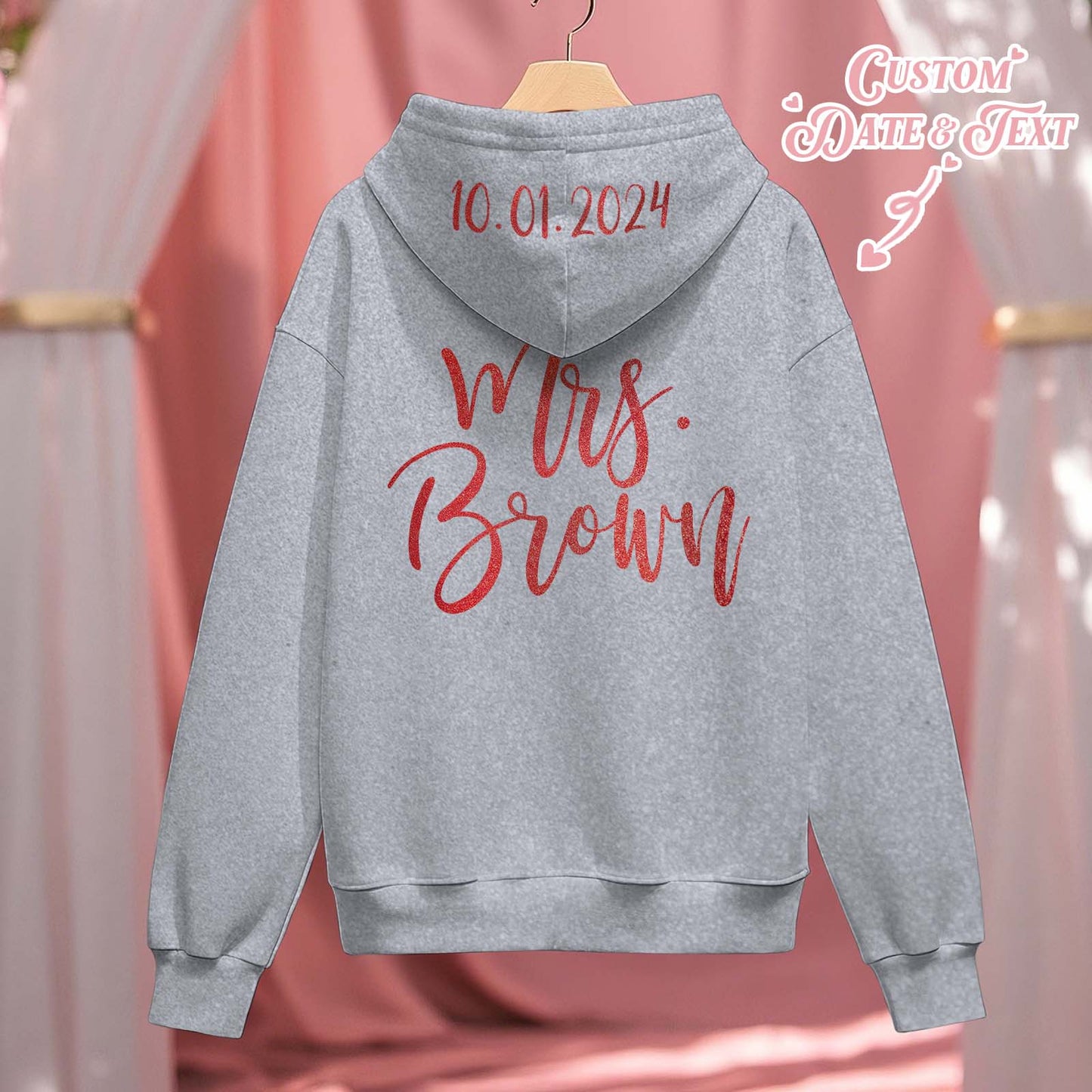 Personalized Mrs Bride Hoodie with Name Zip Up Hoodie Wedding Bridal Shower Gift for Bride