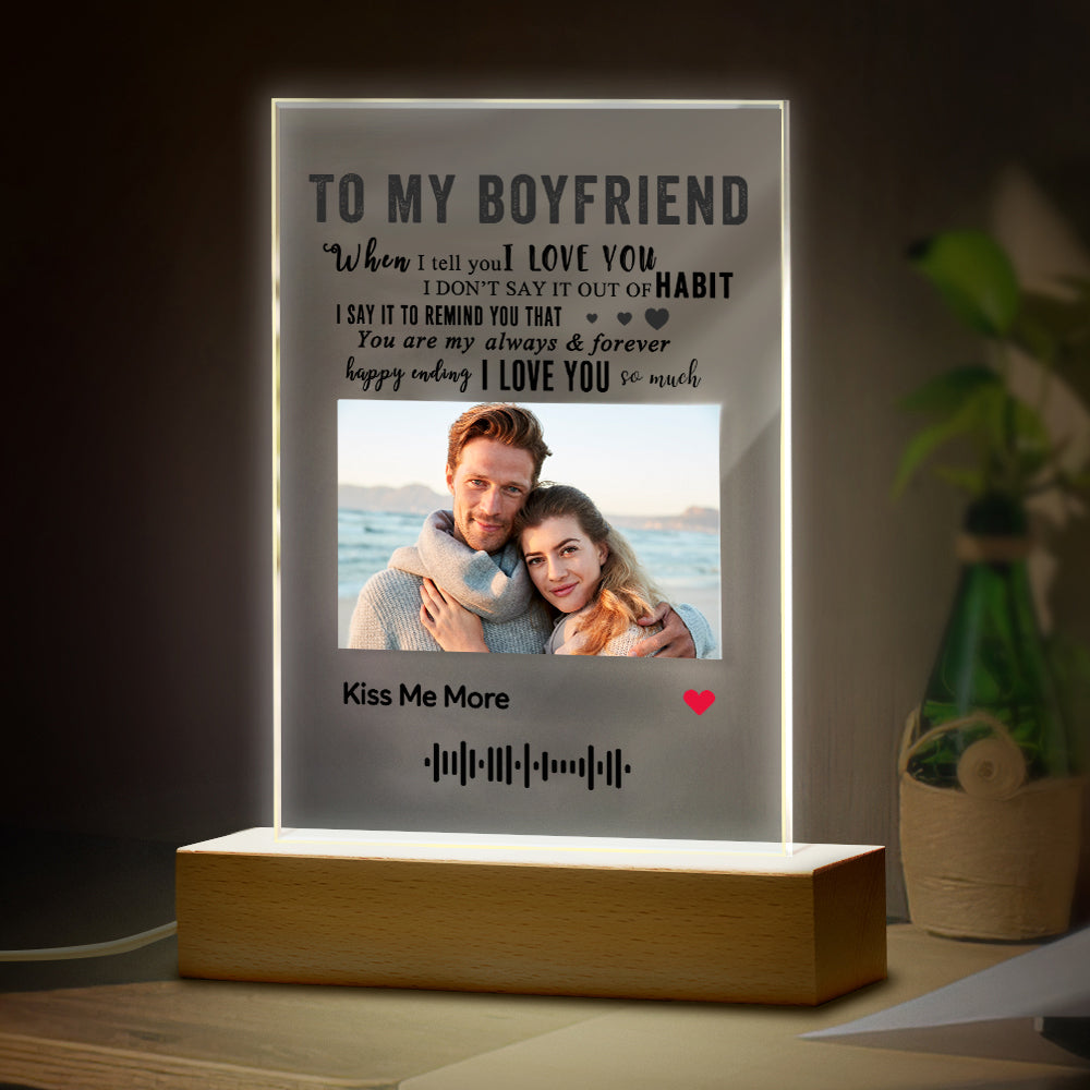 To My Boyrfriend Personalized Scannable Code Music Plaque Glass Art Night Light With Photo