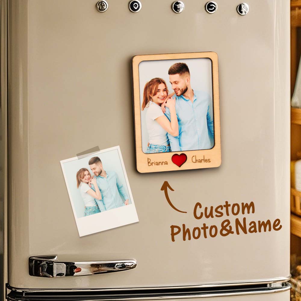 Personalized Wooden Couple Fridge Magnet With Photo Frame Gift for Lover