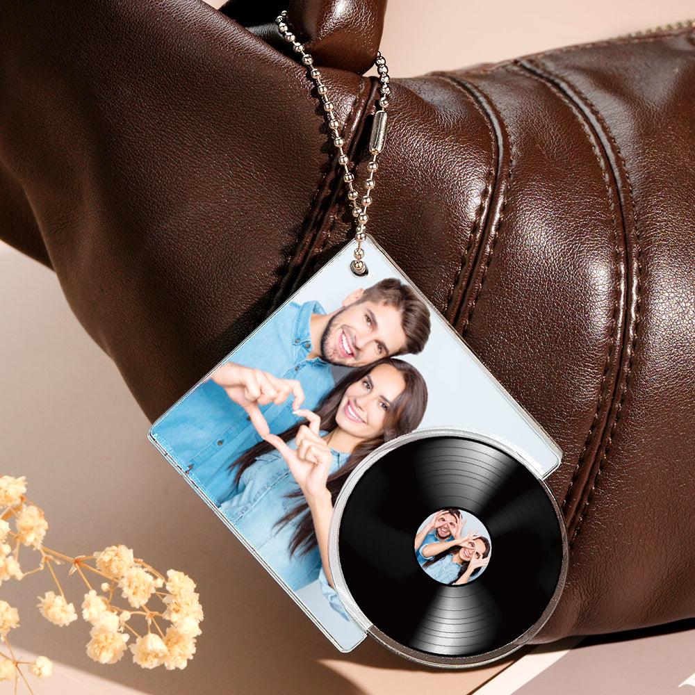 Personalized Music Keychain with Photo Vinyl Record Tap to Play NFC Keychain Gift for Lover