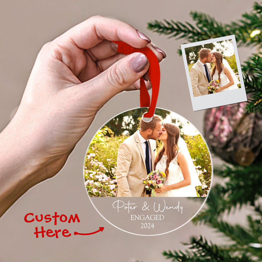 Personalized Engagement Ornament with Photo Christmas Ornament Gift for Couples