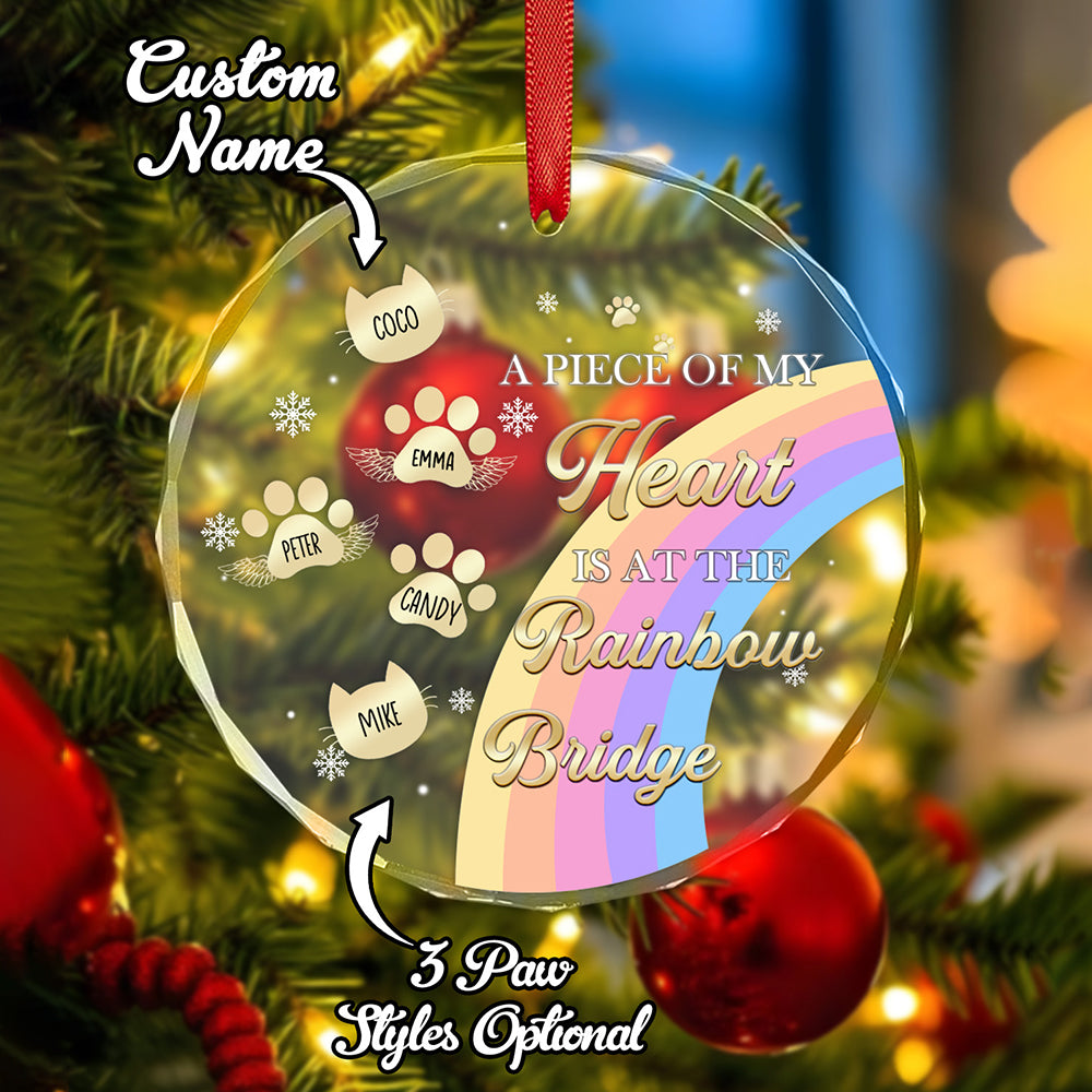 Personalized Memorial Ornament A Piece Of My Heart Is At The Rainbow Bridge Sympathy Gift for Pet Lovers