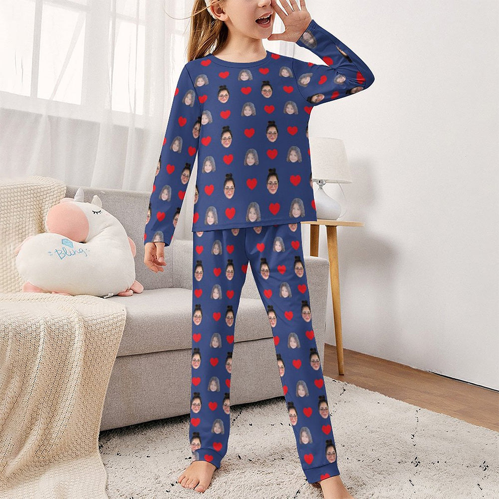 Custom Two Face Children's Sleepwear Long Sleeves Girls Pajamas Set