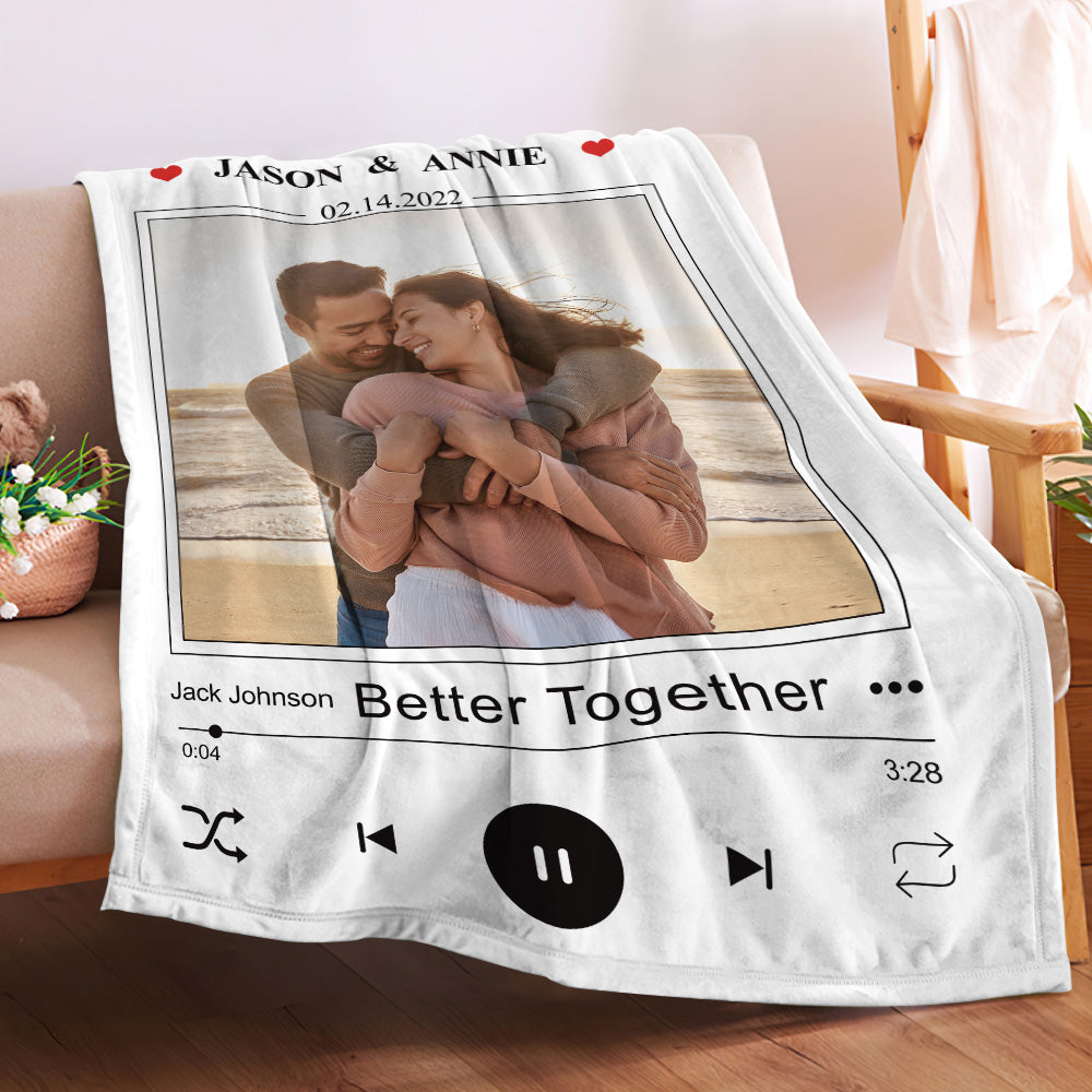 Personalized Couple Music Blanket with Photo and Text