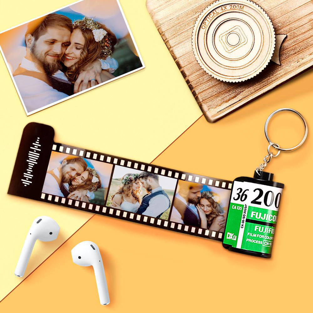 Personalized Scannable Code Photo Film Roll Keychain Green