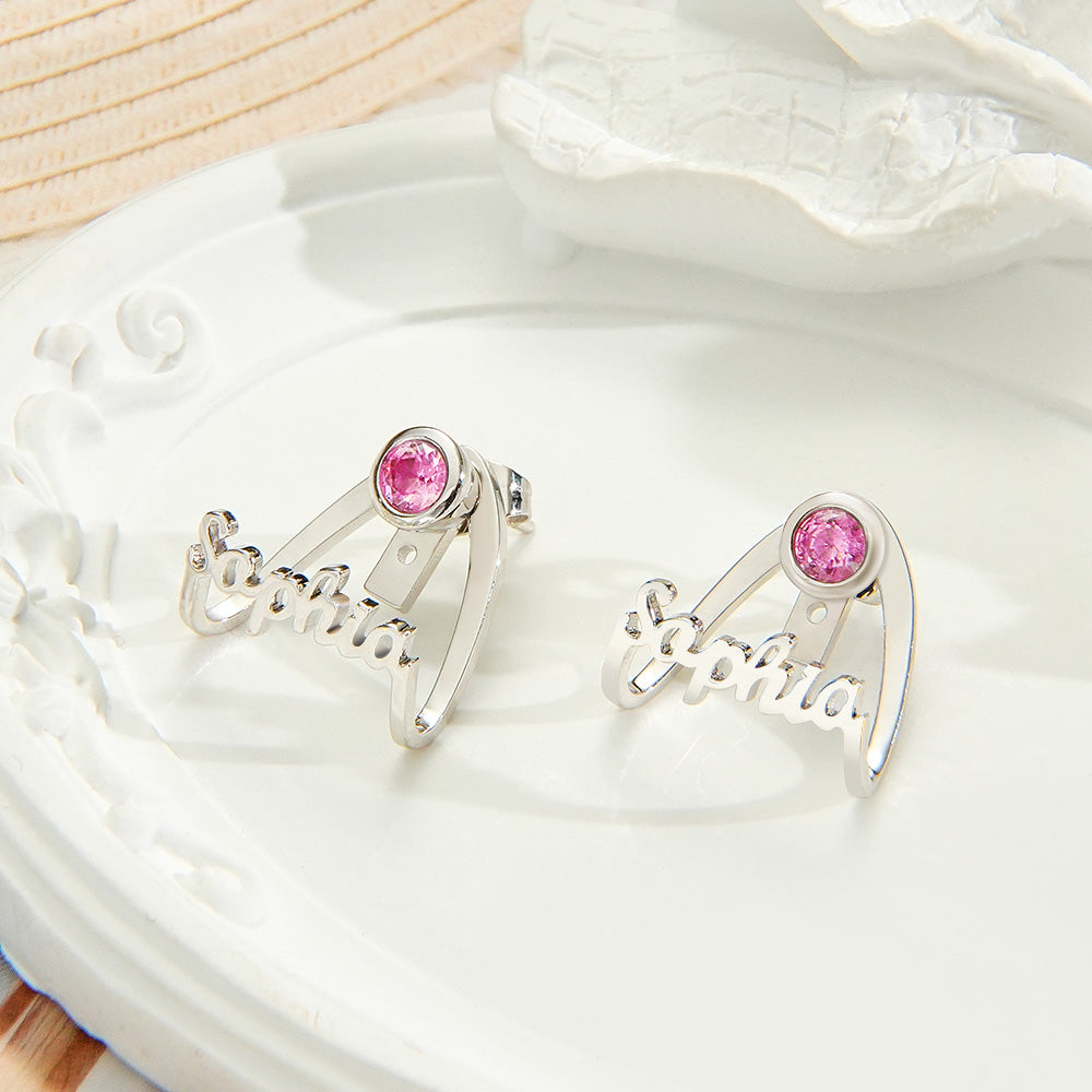 Personalized Birthstone Earrings with Name Earrings Jewelry Gift for Her