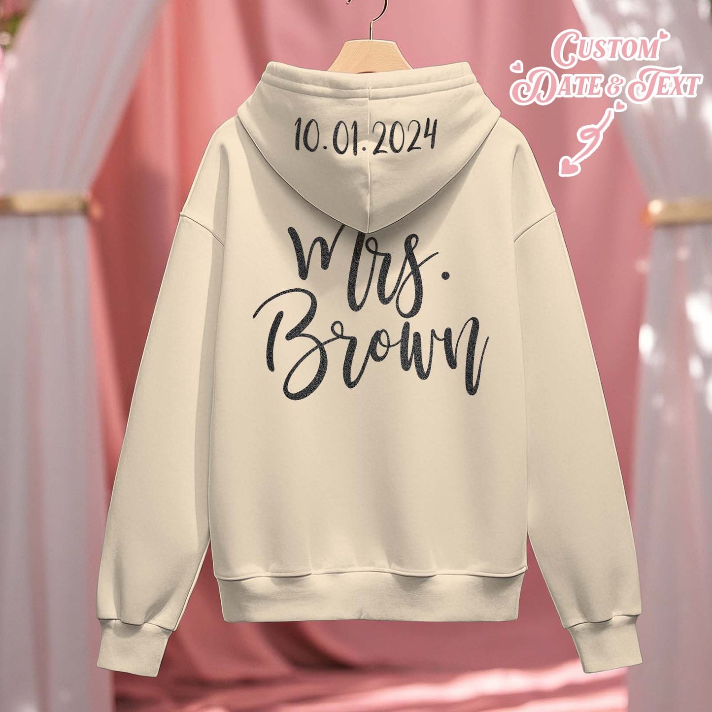 Personalized Mrs Bride Hoodie with Name Zip Up Hoodie Wedding Bridal Shower Gift for Bride