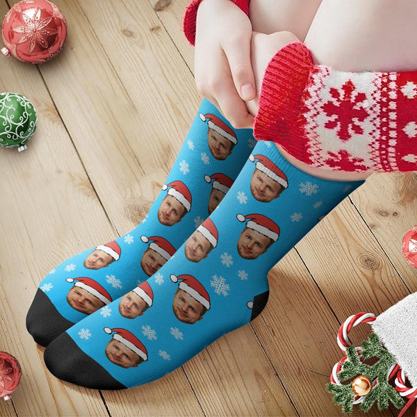 Custom Face Santa Hat Socks Personalized Photo Socks