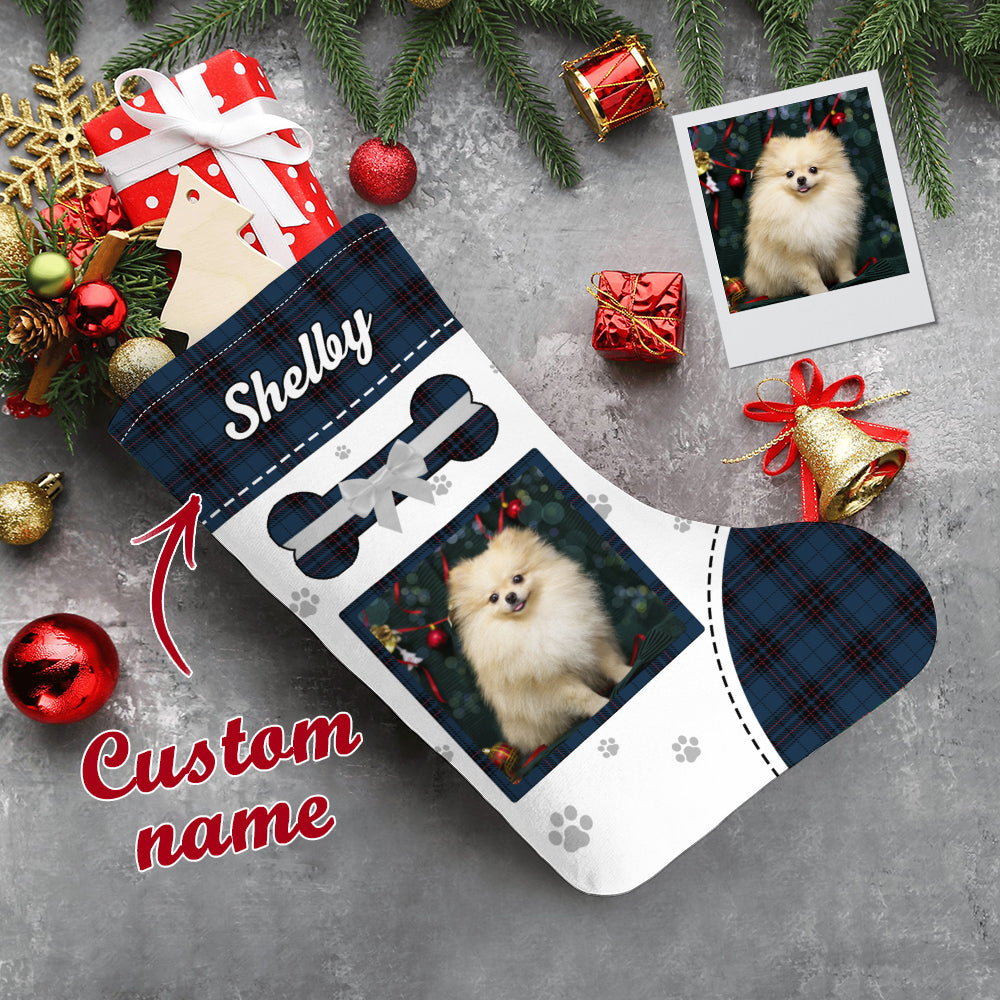 Personalized Christmas Stocking with Photo and Text Gift for Pets