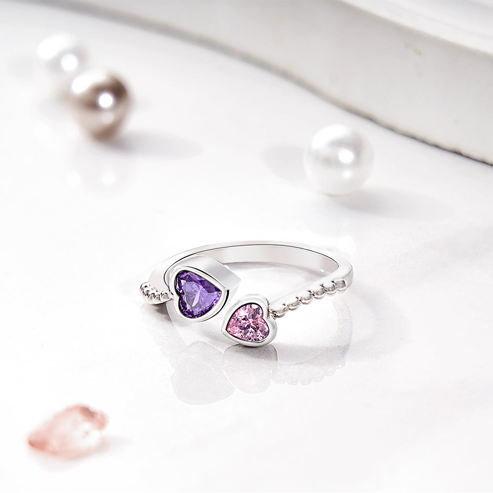 Personalized Heart-Shaped Birthstone Adjustable Ring