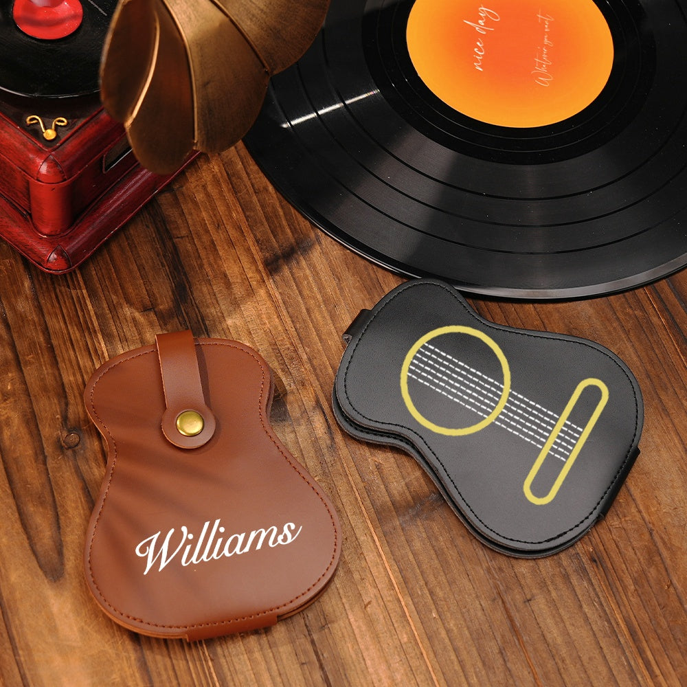 Personalized PU Leather Guitar Picks Bag with Name Guitar Picks Storage Case Birthday Gift for Guitar Lovers