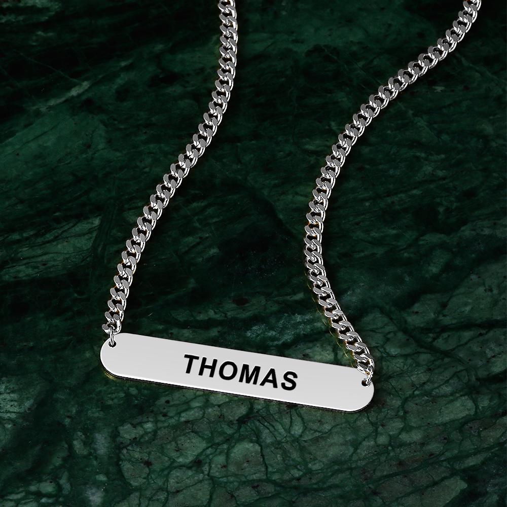 Custom Engraved Bar Necklace Thick Chain Punk Jewelry for Men