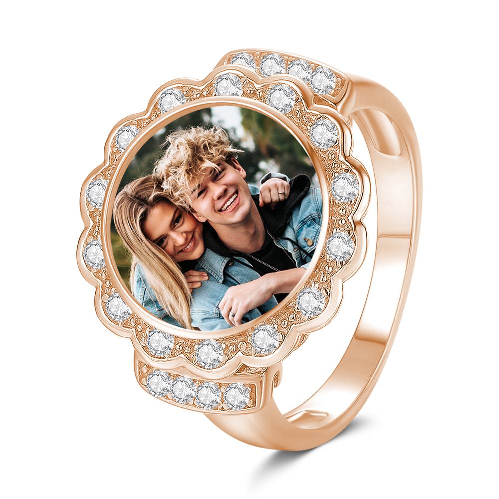 Custom Photo Ring Round Photo with Zircon Mother's Gift