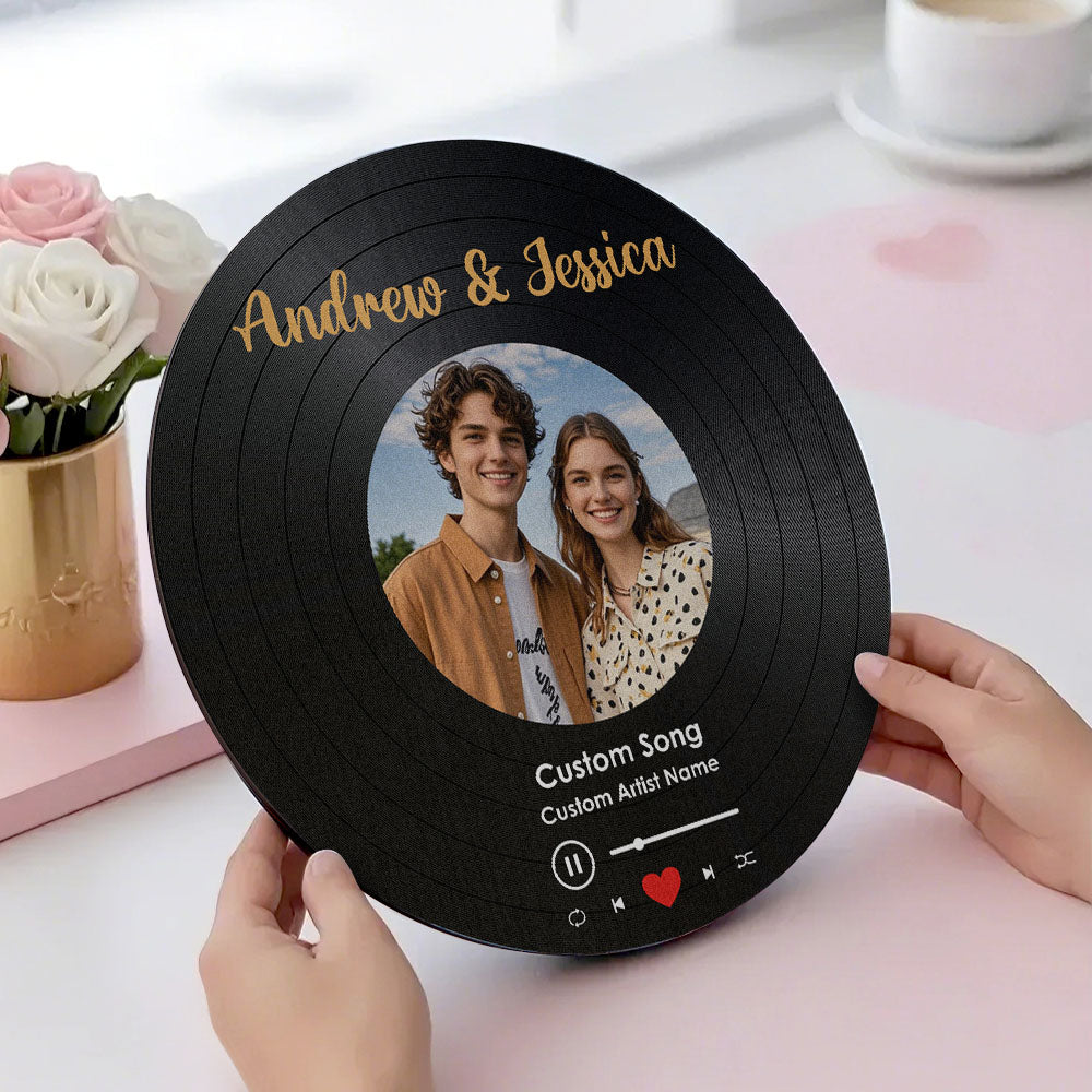 Personalized Music Vinyl Record Photo Round Wood Sign Gift for Lover