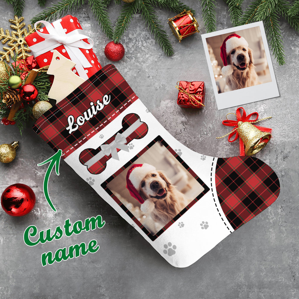 Personalized Christmas Stocking with Photo and Text Gift for Pets