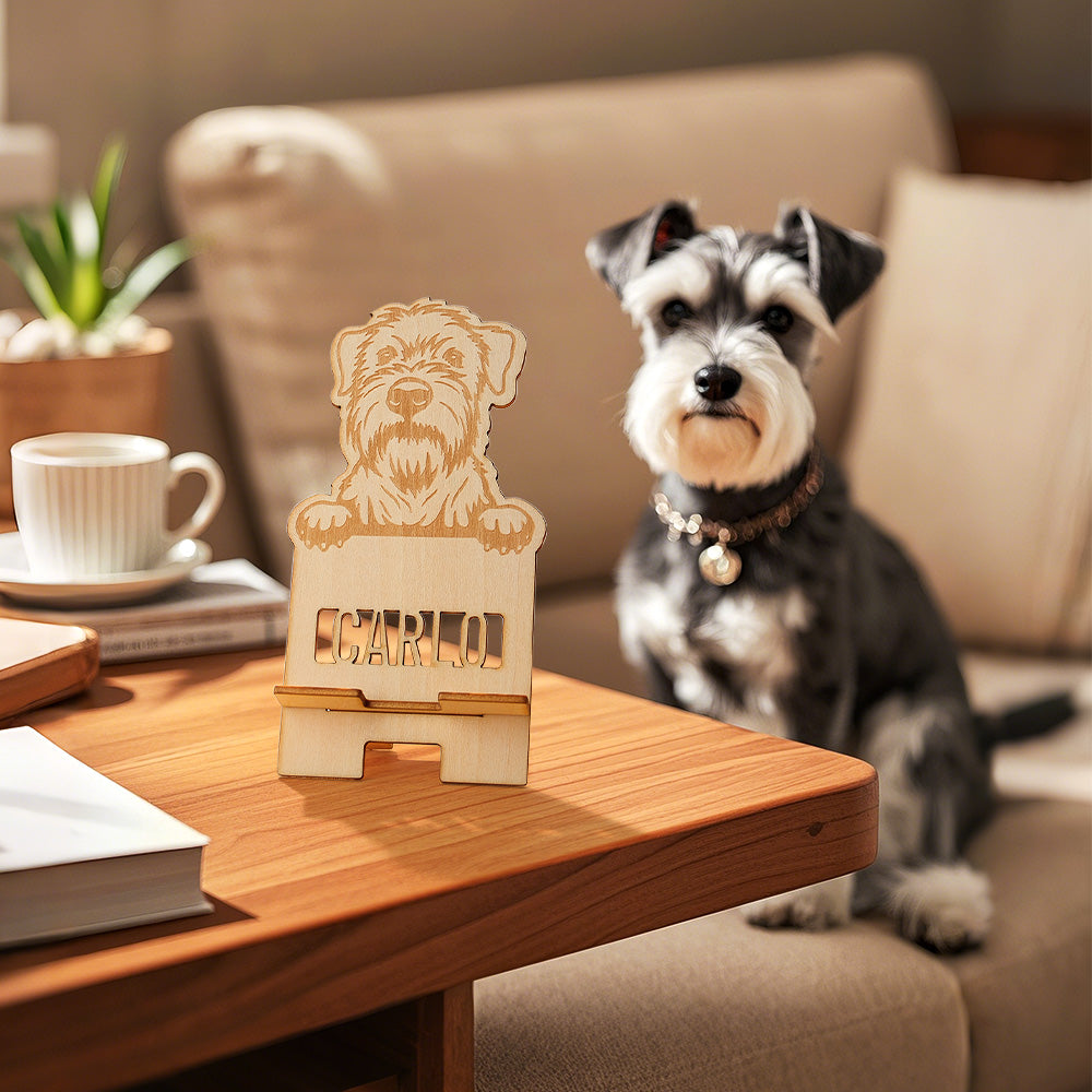 Personalized Engraved Pet Portrait Wooden Phone Stand Holder Gift for Pet Lovers