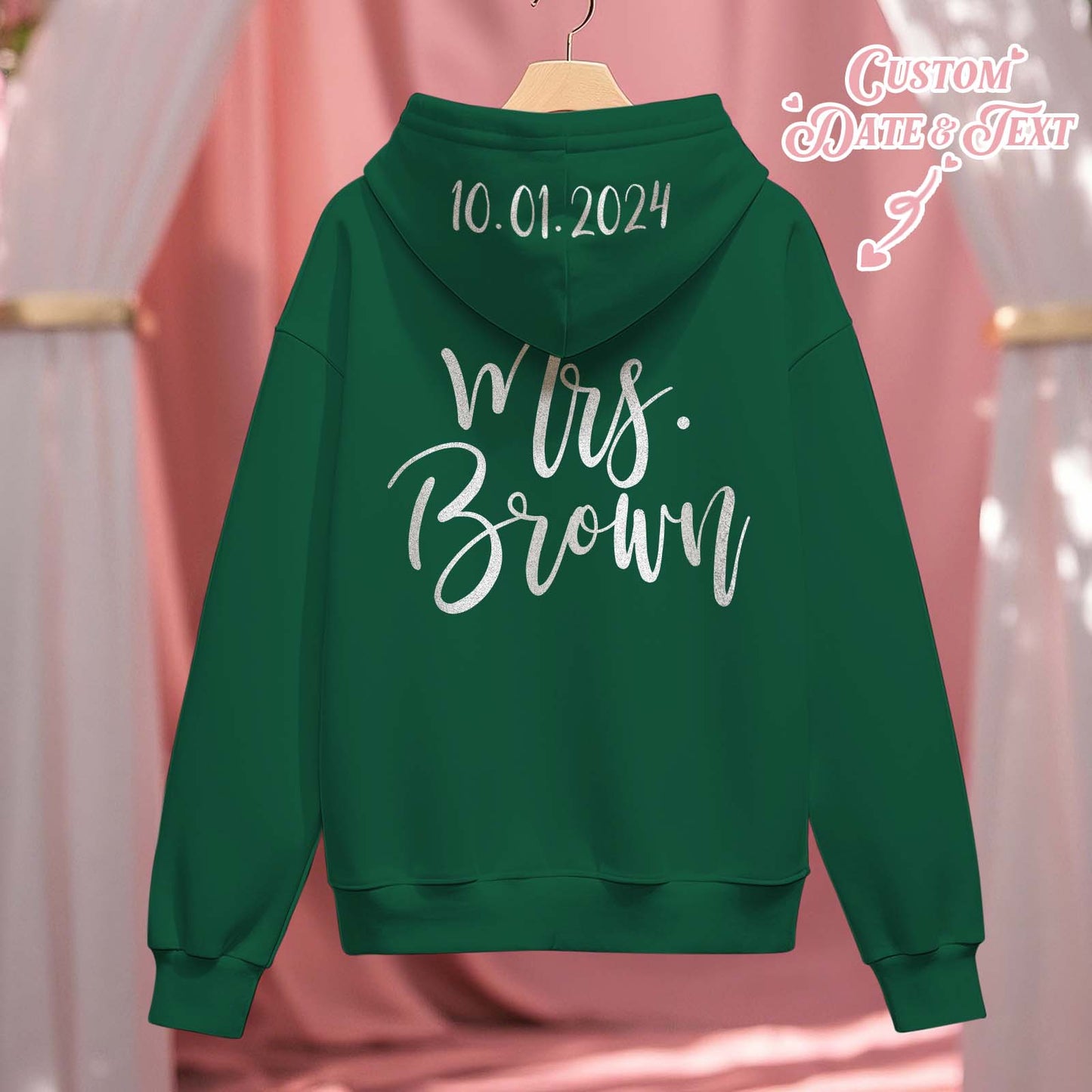 Personalized Mrs Bride Hoodie with Name Zip Up Hoodie Wedding Bridal Shower Gift for Bride