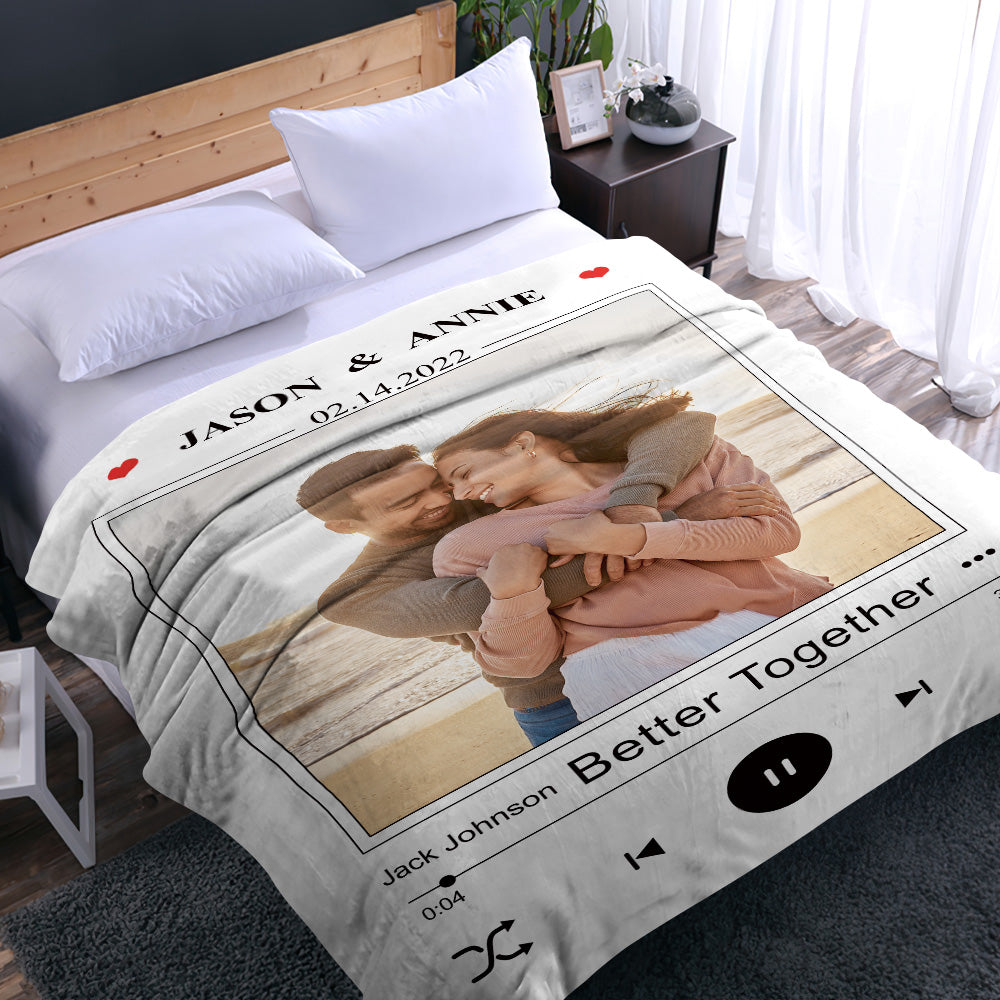 Personalized Couple Music Blanket with Photo and Text