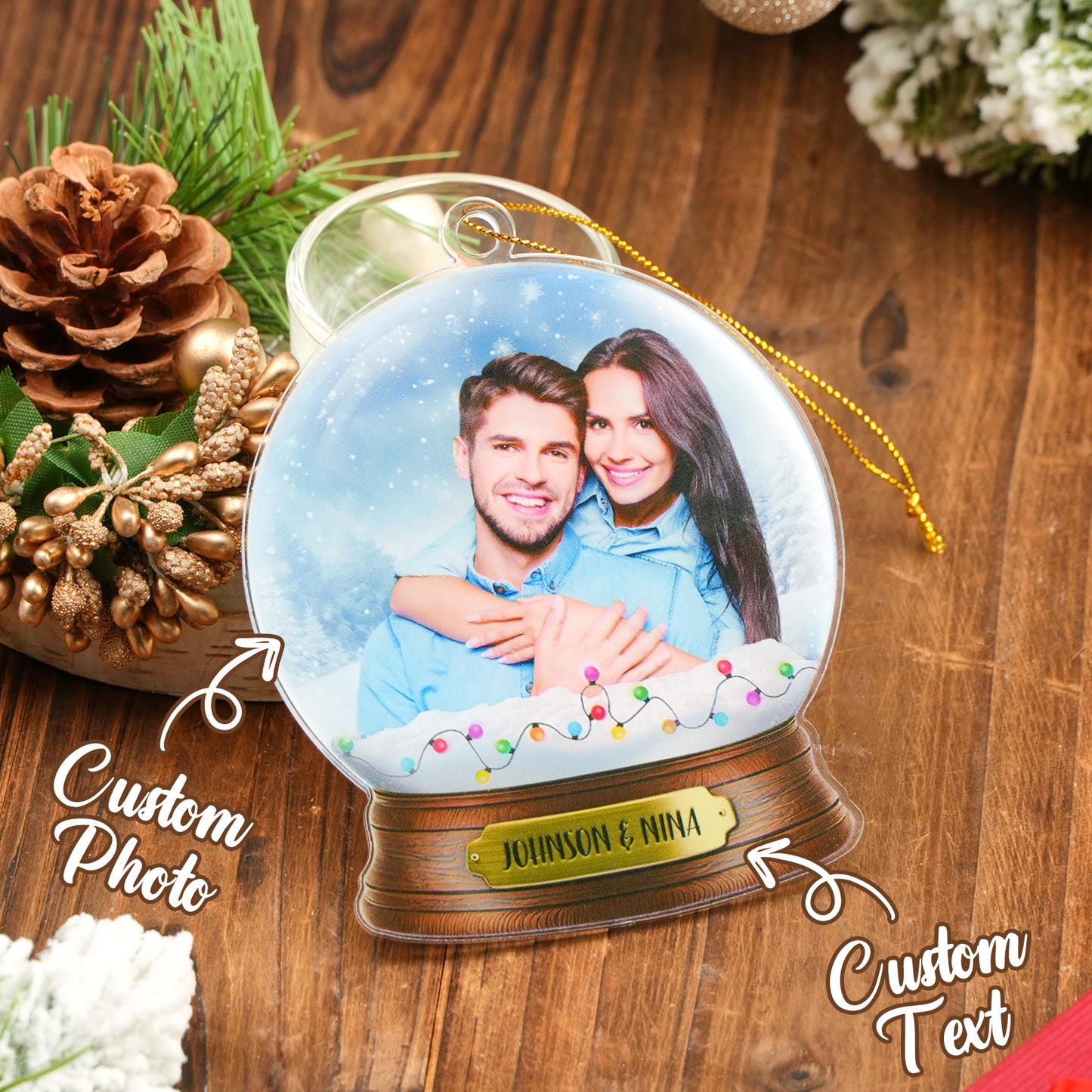 Custom Photo Text Acrylic Crystal Ball Shaped Ornament – Perfect Christmas Gift