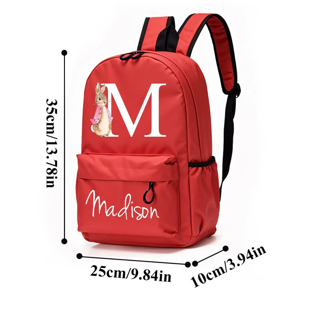 Personalized Name Initial Backpack with Rabbit Design Girls Boys Kids School Bag Back to School Gifts