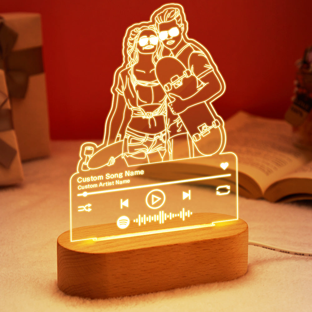 Custom Portrait Night Light Music Line Art Photo Lamp Gift for Lover