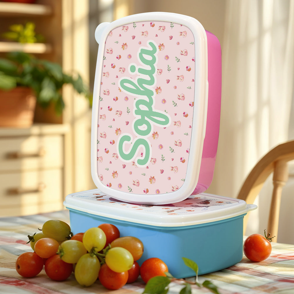 Personalized Cute Cartoon Rabbit Print Lunch Box with Name Back to School Birthday Gift for Kids