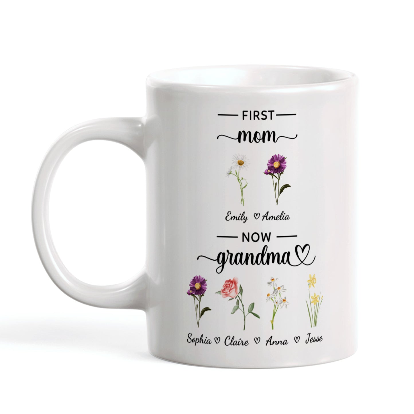 Personalized First Mom Now Grandma Mug Birth Flowers Ceramic Mug for Mother's Day Gifts